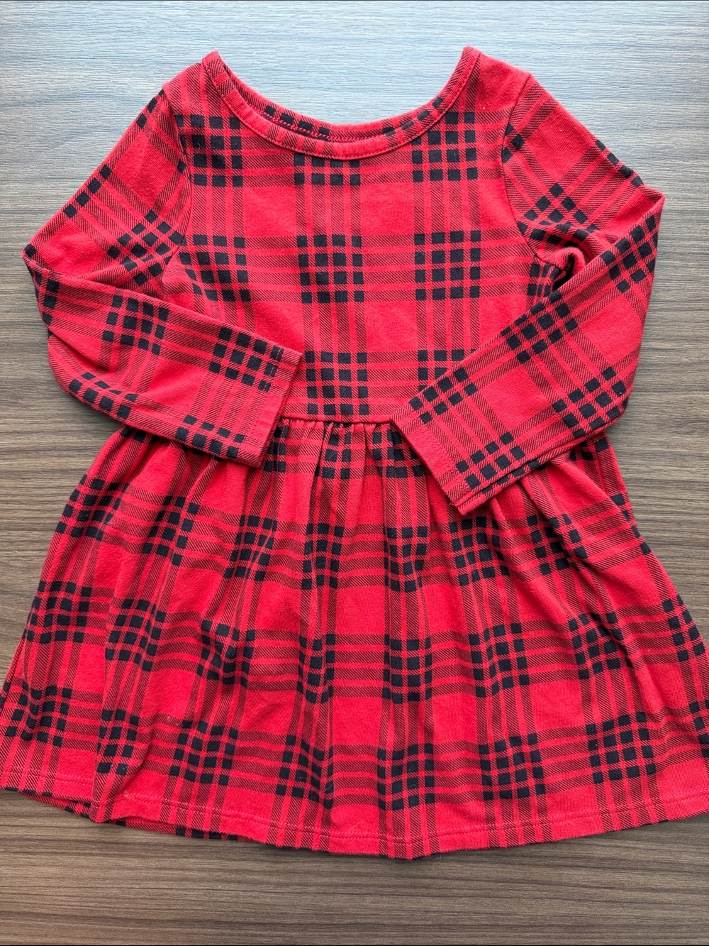 Cat & Jack Red and Black Plaid Long-Sleeve Dress